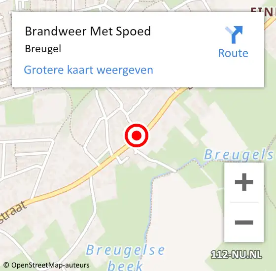 Locatie op kaart van de 112 melding: Brandweer Met Spoed Naar Breugel op 22 oktober 2021 16:19