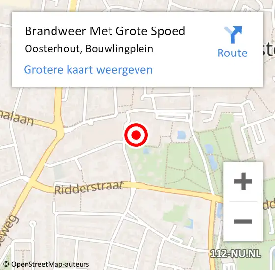 Locatie op kaart van de 112 melding: Brandweer Met Grote Spoed Naar Oosterhout, Bouwlingplein op 22 oktober 2021 16:24