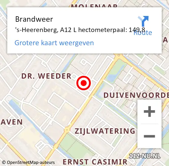 Locatie op kaart van de 112 melding: Brandweer 's-Heerenberg, A12 L hectometerpaal: 149,8 op 26 juni 2014 20:46