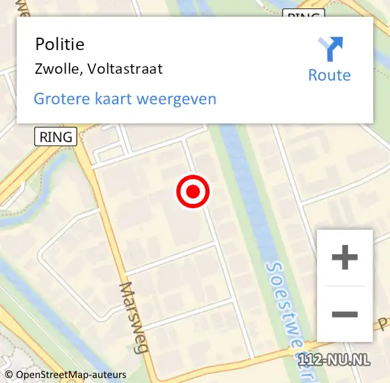 Locatie op kaart van de 112 melding: Politie Zwolle, Voltastraat op 22 oktober 2021 16:49