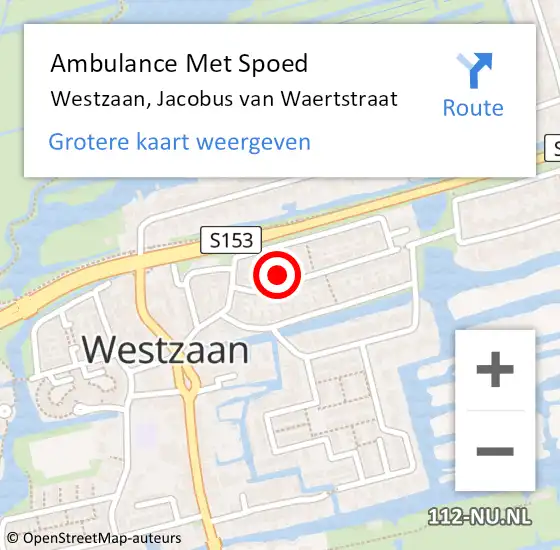 Locatie op kaart van de 112 melding: Ambulance Met Spoed Naar Westzaan, Jacobus van Waertstraat op 22 oktober 2021 16:56