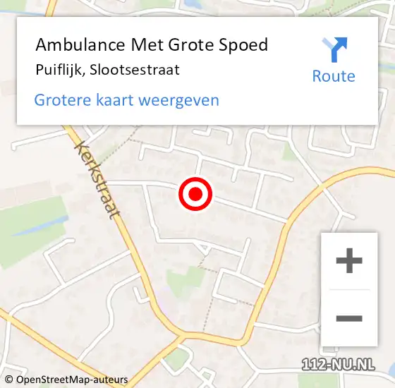 Locatie op kaart van de 112 melding: Ambulance Met Grote Spoed Naar Puiflijk, Slootsestraat op 22 oktober 2021 16:57