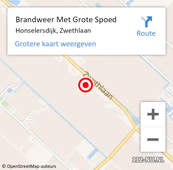 Locatie op kaart van de 112 melding: Brandweer Met Grote Spoed Naar Honselersdijk, Zwethlaan op 22 oktober 2021 17:02