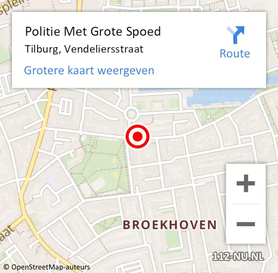 Locatie op kaart van de 112 melding: Politie Met Grote Spoed Naar Tilburg, Vendeliersstraat op 22 oktober 2021 17:06