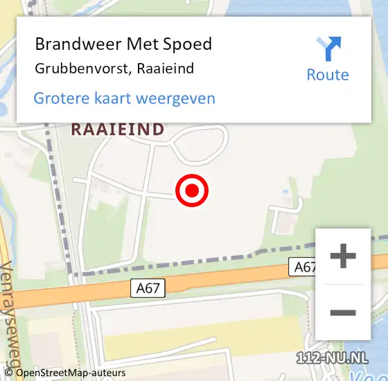 Locatie op kaart van de 112 melding: Brandweer Met Spoed Naar Grubbenvorst, Raaieind op 22 oktober 2021 17:19