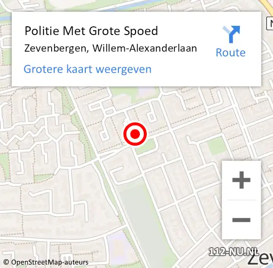 Locatie op kaart van de 112 melding: Politie Met Grote Spoed Naar Zevenbergen, Willem-Alexanderlaan op 22 oktober 2021 17:31