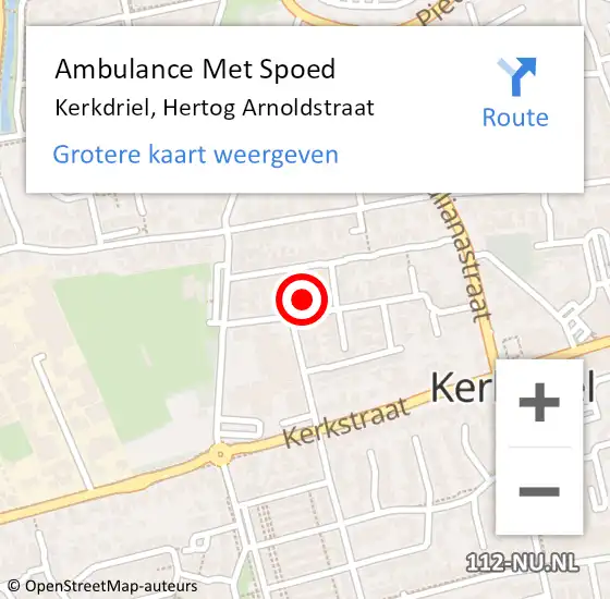 Locatie op kaart van de 112 melding: Ambulance Met Spoed Naar Kerkdriel, Hertog Arnoldstraat op 22 oktober 2021 17:55