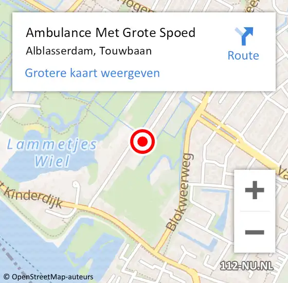 Locatie op kaart van de 112 melding: Ambulance Met Grote Spoed Naar Alblasserdam, Touwbaan op 22 oktober 2021 18:00