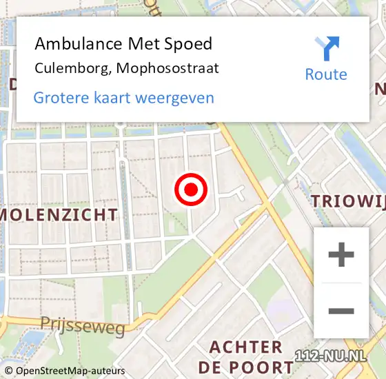 Locatie op kaart van de 112 melding: Ambulance Met Spoed Naar Culemborg, Mophosostraat op 22 oktober 2021 18:07