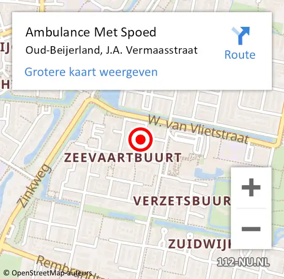 Locatie op kaart van de 112 melding: Ambulance Met Spoed Naar Oud-Beijerland, J.A. Vermaasstraat op 22 oktober 2021 18:41