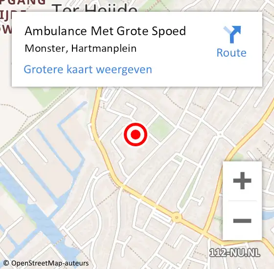 Locatie op kaart van de 112 melding: Ambulance Met Grote Spoed Naar Monster, Hartmanplein op 22 oktober 2021 18:46