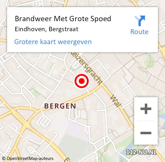 Locatie op kaart van de 112 melding: Brandweer Met Grote Spoed Naar Eindhoven, Bergstraat op 22 oktober 2021 18:48