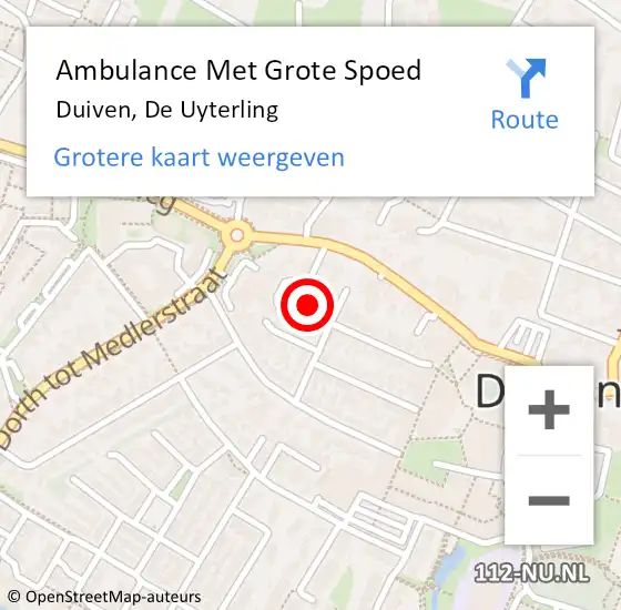 Locatie op kaart van de 112 melding: Ambulance Met Grote Spoed Naar Duiven, De Uyterling op 22 oktober 2021 19:45