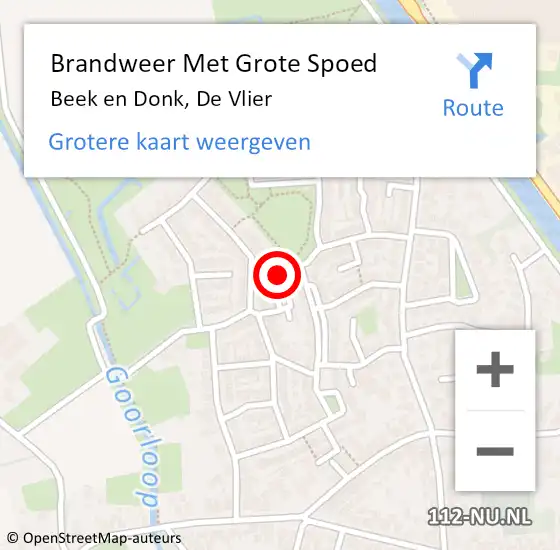 Locatie op kaart van de 112 melding: Brandweer Met Grote Spoed Naar Beek en Donk, De Vlier op 22 oktober 2021 19:49