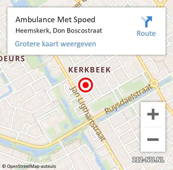 Locatie op kaart van de 112 melding: Ambulance Met Spoed Naar Heemskerk, Don Boscostraat op 22 oktober 2021 19:51