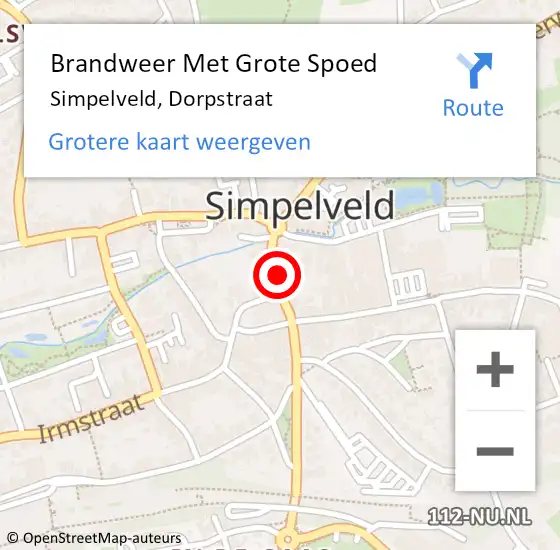 Locatie op kaart van de 112 melding: Brandweer Met Grote Spoed Naar Simpelveld, Dorpstraat op 22 oktober 2021 19:58