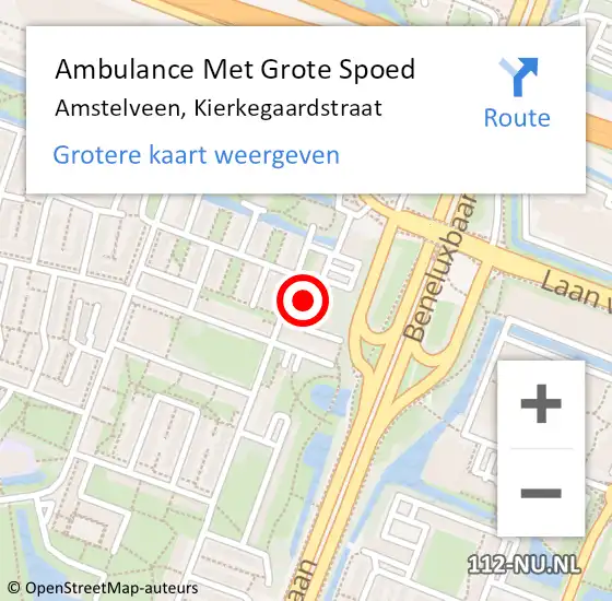 Locatie op kaart van de 112 melding: Ambulance Met Grote Spoed Naar Amstelveen, Kierkegaardstraat op 22 oktober 2021 20:46