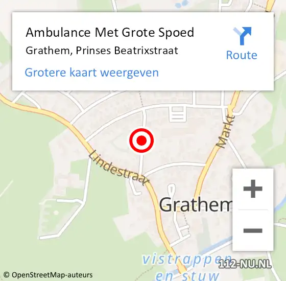 Locatie op kaart van de 112 melding: Ambulance Met Grote Spoed Naar Grathem, Prinses Beatrixstraat op 22 oktober 2021 21:05