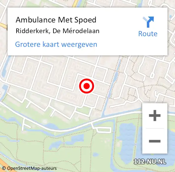Locatie op kaart van de 112 melding: Ambulance Met Spoed Naar Ridderkerk, De Mérodelaan op 22 oktober 2021 21:07