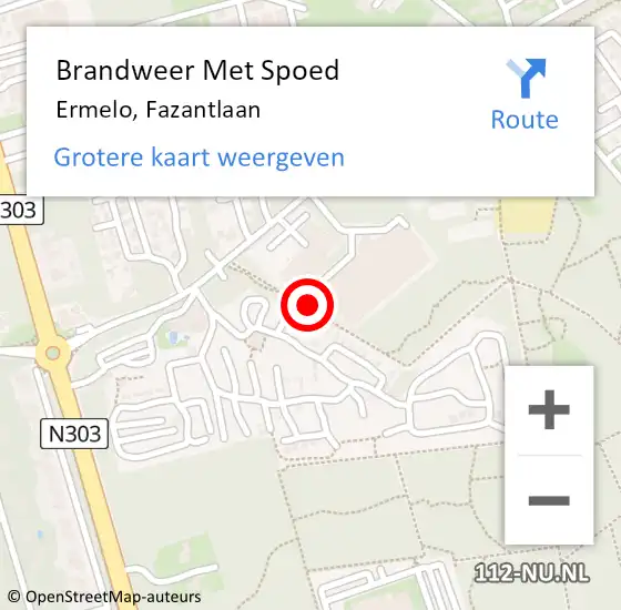 Locatie op kaart van de 112 melding: Brandweer Met Spoed Naar Ermelo, Fazantlaan op 22 oktober 2021 21:09