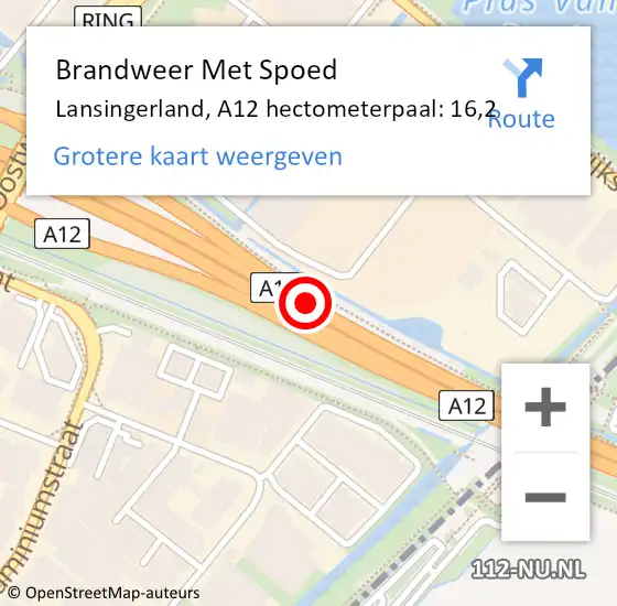 Locatie op kaart van de 112 melding: Brandweer Met Spoed Naar Lansingerland, A12 hectometerpaal: 16,2 op 22 oktober 2021 21:15