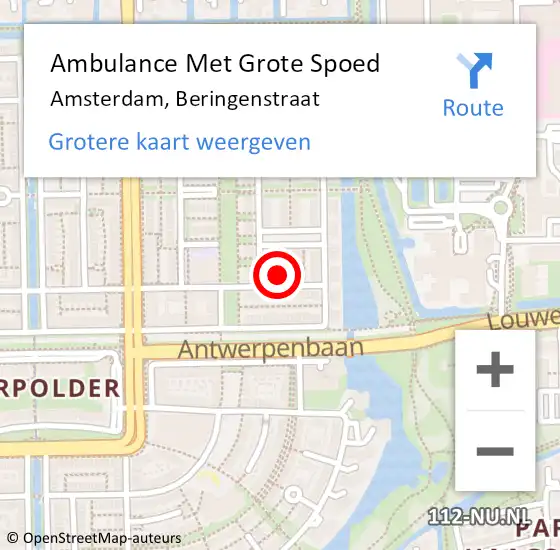 Locatie op kaart van de 112 melding: Ambulance Met Grote Spoed Naar Amsterdam, Beringenstraat op 22 oktober 2021 21:22