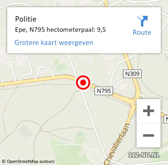 Locatie op kaart van de 112 melding: Politie Epe, N795 hectometerpaal: 9,5 op 22 oktober 2021 21:36
