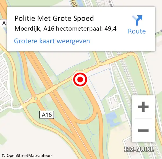 Locatie op kaart van de 112 melding: Politie Met Grote Spoed Naar Moerdijk, A16 hectometerpaal: 49,4 op 22 oktober 2021 21:42