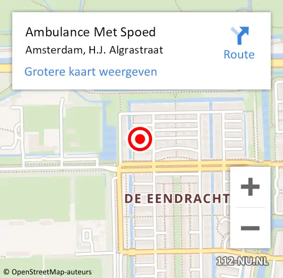 Locatie op kaart van de 112 melding: Ambulance Met Spoed Naar Amsterdam, H.J. Algrastraat op 22 oktober 2021 21:54