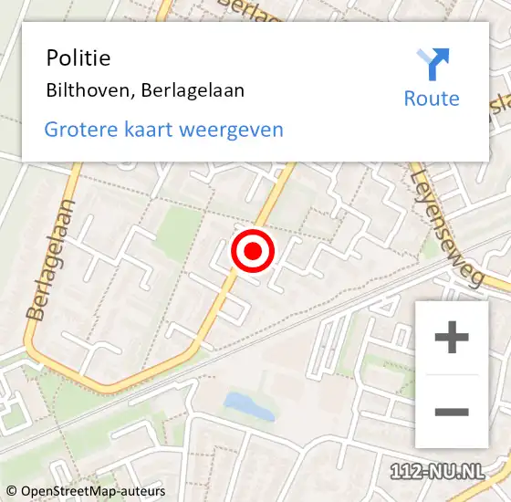 Locatie op kaart van de 112 melding: Politie Bilthoven, Berlagelaan op 22 oktober 2021 22:01
