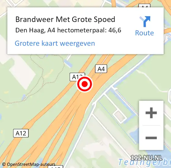 Locatie op kaart van de 112 melding: Brandweer Met Grote Spoed Naar Den Haag, A4 hectometerpaal: 46,6 op 22 oktober 2021 22:30