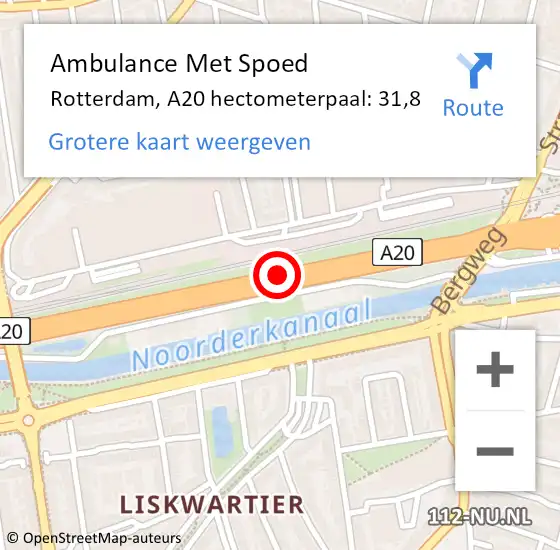 Locatie op kaart van de 112 melding: Ambulance Met Spoed Naar Rotterdam, A20 hectometerpaal: 31,8 op 22 oktober 2021 22:45