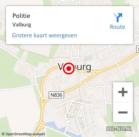 Locatie op kaart van de 112 melding: Politie Valburg op 22 oktober 2021 23:11