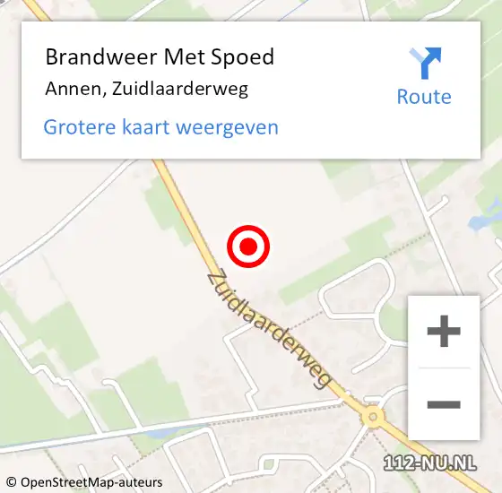 Locatie op kaart van de 112 melding: Brandweer Met Spoed Naar Annen, Zuidlaarderweg op 22 oktober 2021 23:11