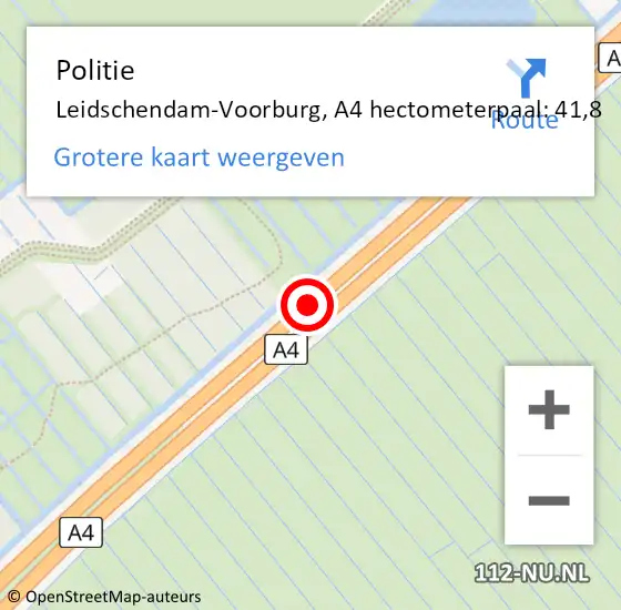 Locatie op kaart van de 112 melding: Politie Leidschendam-Voorburg, A4 hectometerpaal: 41,8 op 22 oktober 2021 23:25