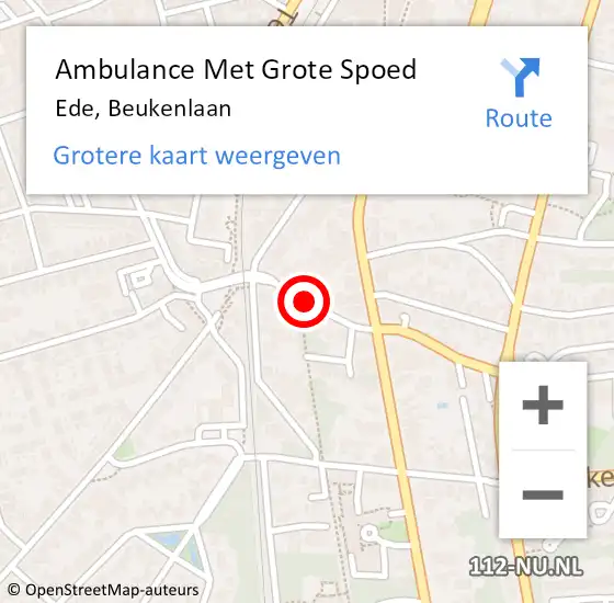 Locatie op kaart van de 112 melding: Ambulance Met Grote Spoed Naar Ede, Beukenlaan op 23 oktober 2021 00:19