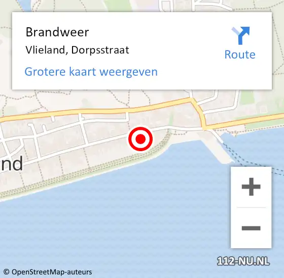 Locatie op kaart van de 112 melding: Brandweer Vlieland, Dorpsstraat op 23 oktober 2021 00:22