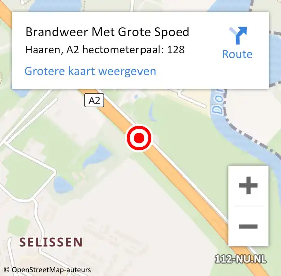 Locatie op kaart van de 112 melding: Brandweer Met Grote Spoed Naar Haaren, A2 hectometerpaal: 128 op 23 oktober 2021 00:39