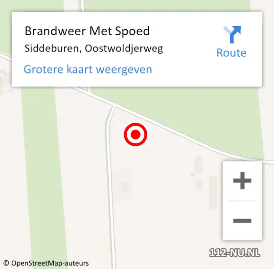 Locatie op kaart van de 112 melding: Brandweer Met Spoed Naar Siddeburen, Oostwoldjerweg op 23 oktober 2021 00:57