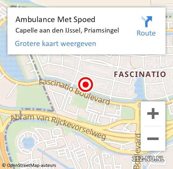 Locatie op kaart van de 112 melding: Ambulance Met Spoed Naar Capelle aan den IJssel, Priamsingel op 23 oktober 2021 01:30
