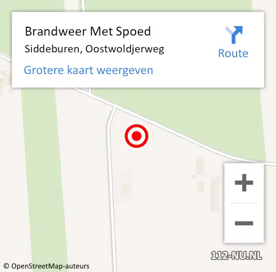 Locatie op kaart van de 112 melding: Brandweer Met Spoed Naar Siddeburen, Oostwoldjerweg op 23 oktober 2021 01:34
