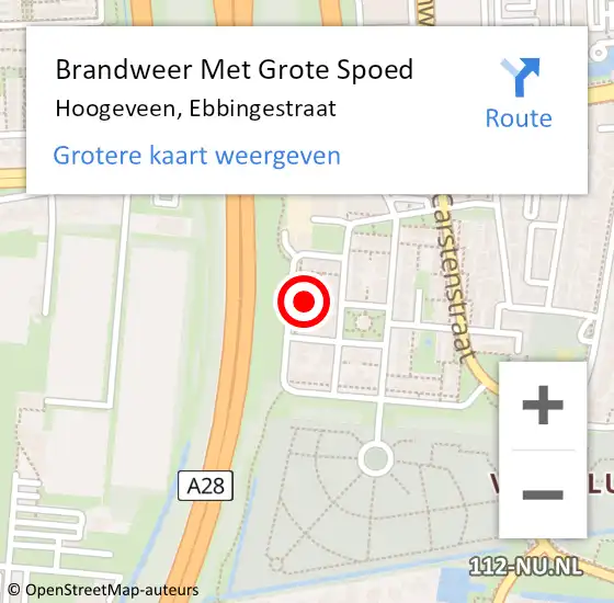 Locatie op kaart van de 112 melding: Brandweer Met Grote Spoed Naar Hoogeveen, Ebbingestraat op 23 oktober 2021 01:42