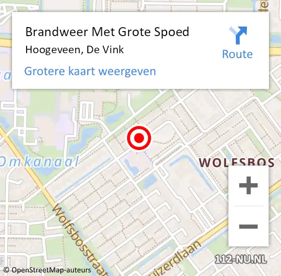 Locatie op kaart van de 112 melding: Brandweer Met Grote Spoed Naar Hoogeveen, De Vink op 23 oktober 2021 01:44