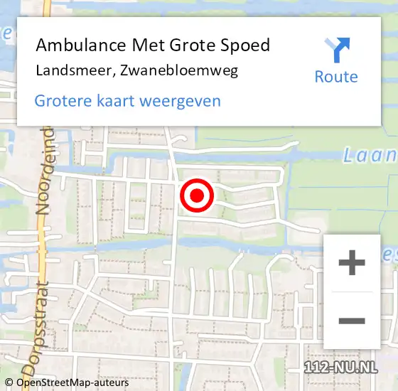 Locatie op kaart van de 112 melding: Ambulance Met Grote Spoed Naar Landsmeer, Zwanebloemweg op 23 oktober 2021 02:19