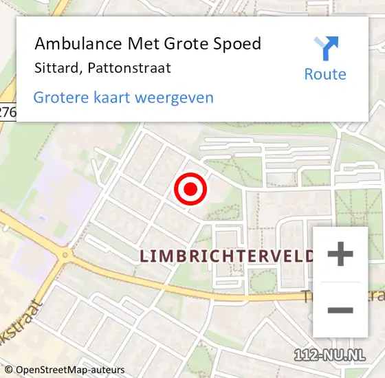 Locatie op kaart van de 112 melding: Ambulance Met Grote Spoed Naar Sittard, Pattonstraat op 26 juni 2014 22:09