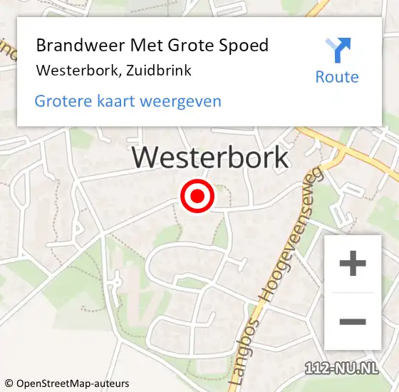 Locatie op kaart van de 112 melding: Brandweer Met Grote Spoed Naar Westerbork, Zuidbrink op 23 oktober 2021 08:23