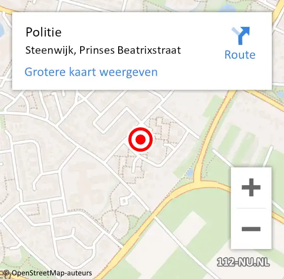 Locatie op kaart van de 112 melding: Politie Steenwijk, Prinses Beatrixstraat op 23 oktober 2021 08:40