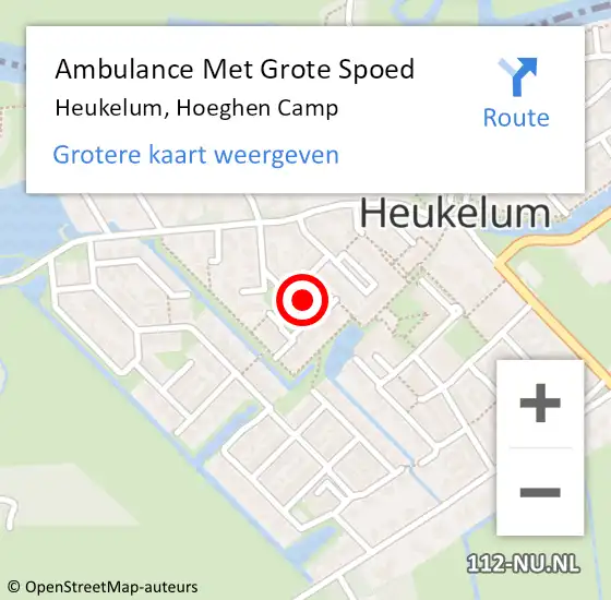 Locatie op kaart van de 112 melding: Ambulance Met Grote Spoed Naar Heukelum, Hoeghen Camp op 23 oktober 2021 08:57