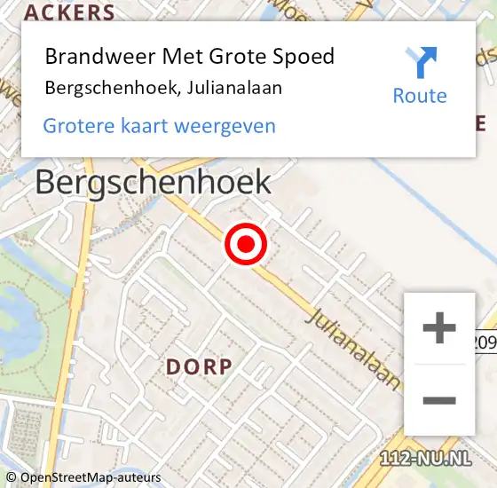 Locatie op kaart van de 112 melding: Brandweer Met Grote Spoed Naar Bergschenhoek, Julianalaan op 23 oktober 2021 08:57