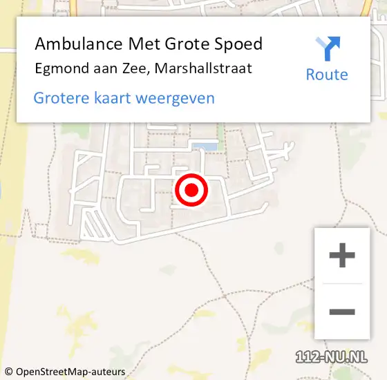 Locatie op kaart van de 112 melding: Ambulance Met Grote Spoed Naar Egmond aan Zee, Marshallstraat op 23 oktober 2021 09:00